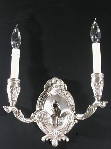 Large French Rococo Style Double Arm pair of Silver Plated  Sconces
